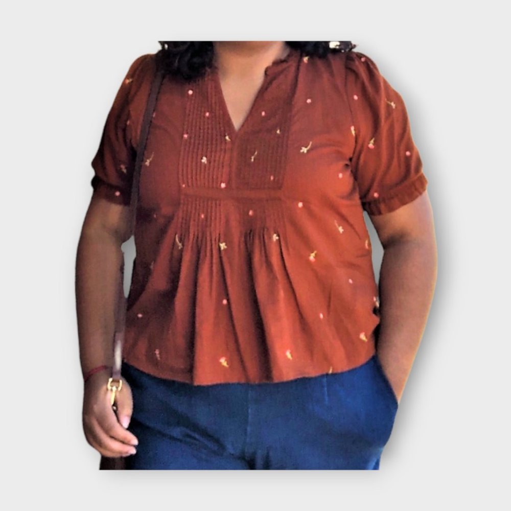 ana A New Approach Plus Size Brown Puff Sleeve Pin Tuck Top size XL